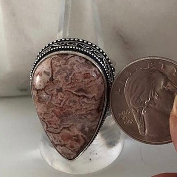 925 Sterling Crazy Lace Agate  Ring  Size 7.5 - Picture 4 of 5